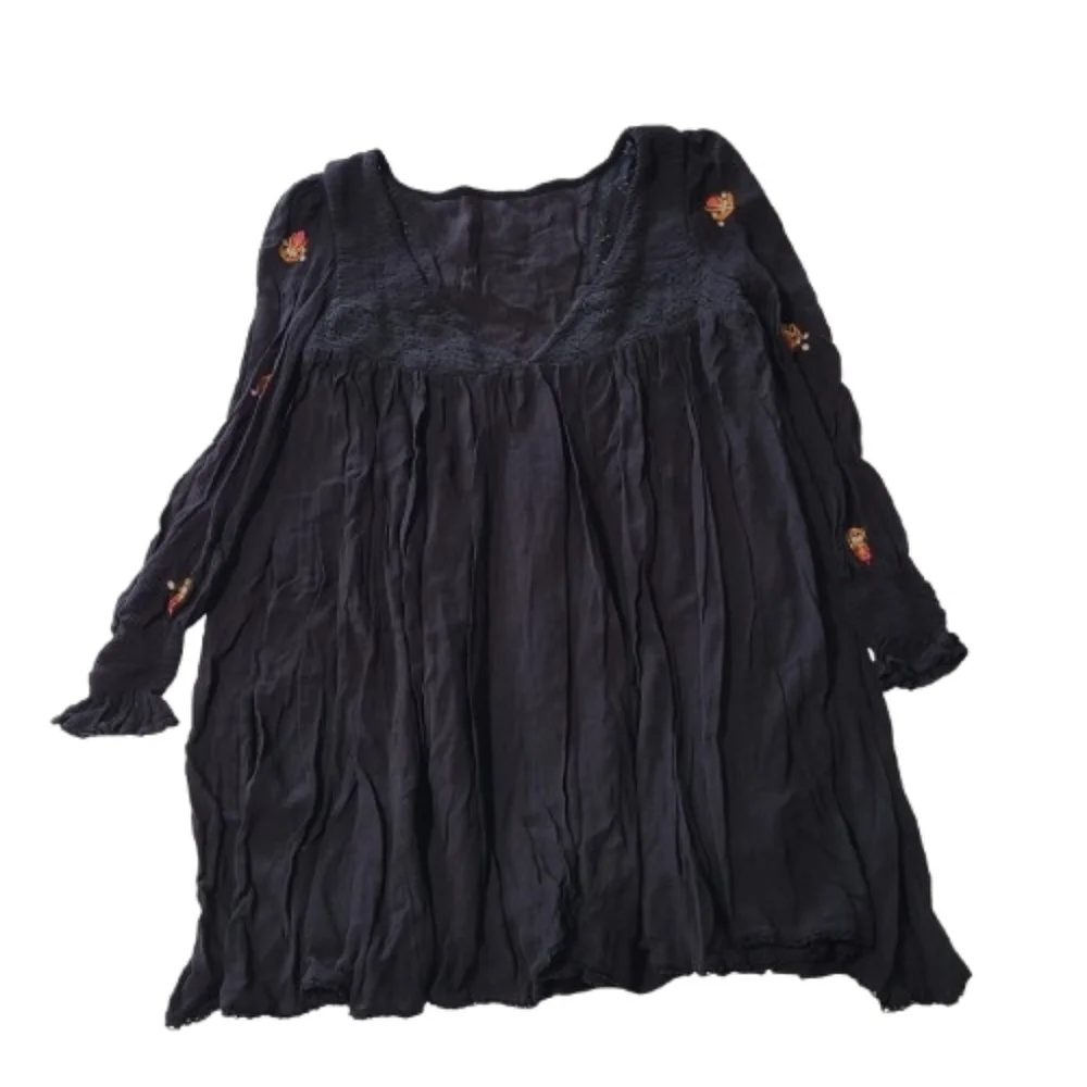 Free People Mohave Embroidered Minidress Fall‎ Bohemian Black Women's Size XS